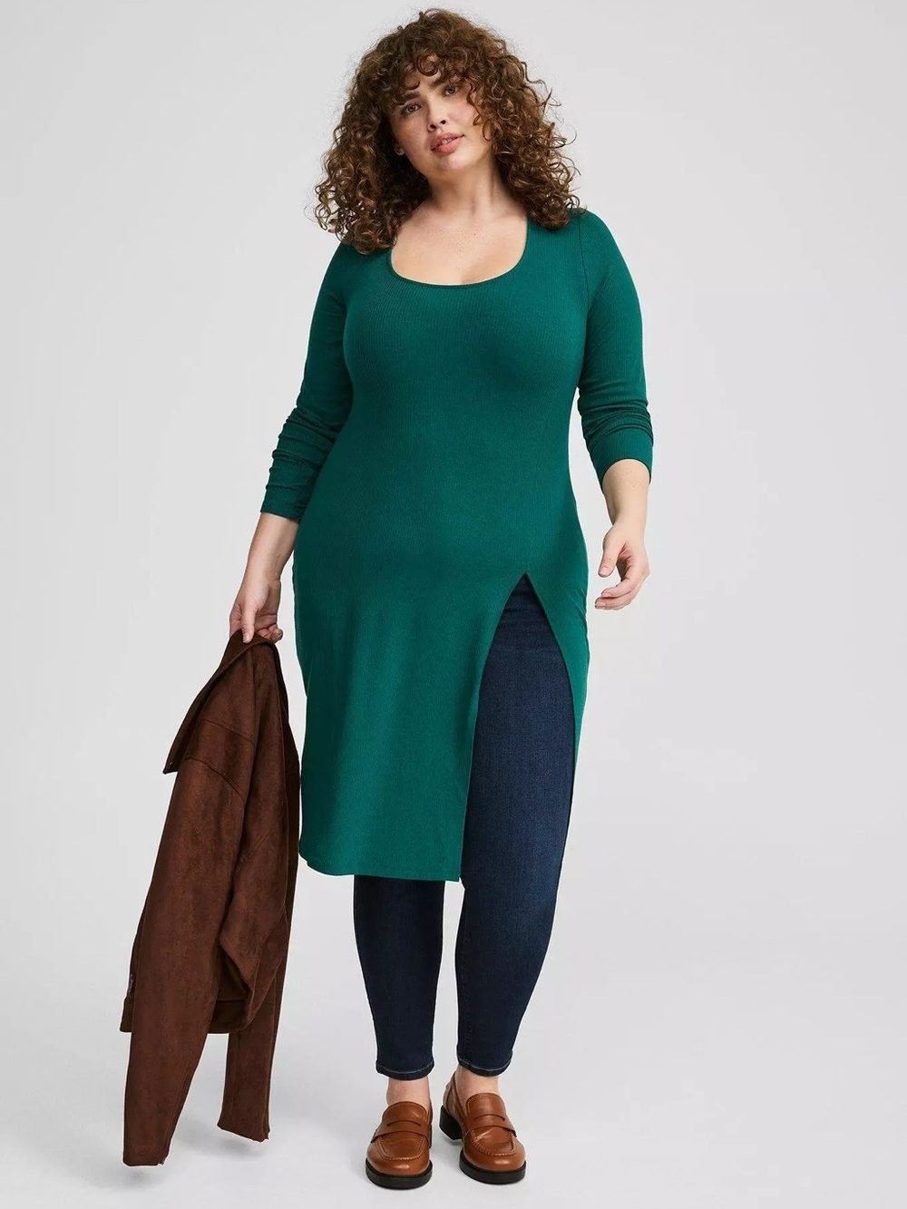 TORRID Emerald Green Ribbed Scoop-Neck Tunic with Front Slit